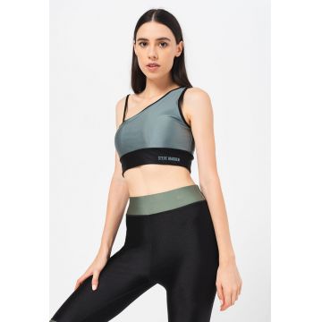 Bustiera asimetrica cu model colorblock - Albastru prafuit