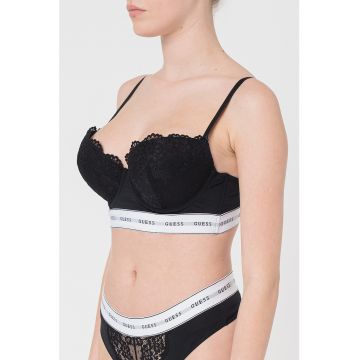 Sutien balconette cu insertii de dantela - Alb/Negru