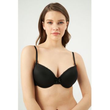 Sutien uni cu insertii de dantela - Negru