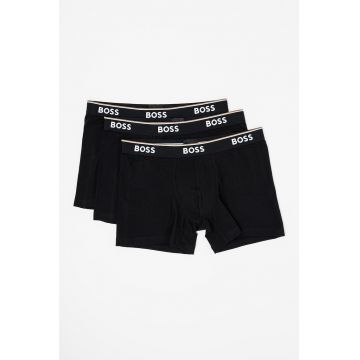 Set de boxeri cu banda logo in talie - 3 perechi - Negru