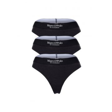 Set de chiloti tanga cu banda logo in talie - 3 perechi - Negru
