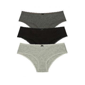 Set de chiloti hipster - 3 perechi - Negru/Gri melange