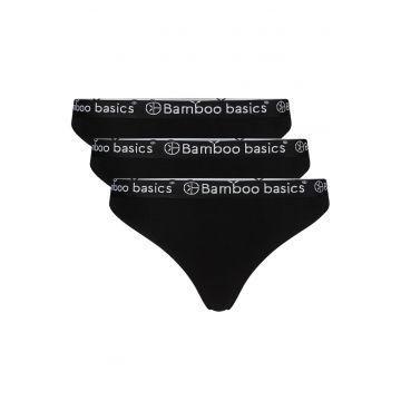 Set de chloti tanga cu banda logo in talie Emma - 3 perechi - Negru