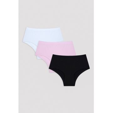 Set de chiloti hipster - 3 perechi - Alb/Negru/Roz pastel