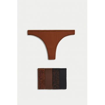 Set de chiloti tanga - 5 perechi - Maro inchis/Negru/Maro scortisoara