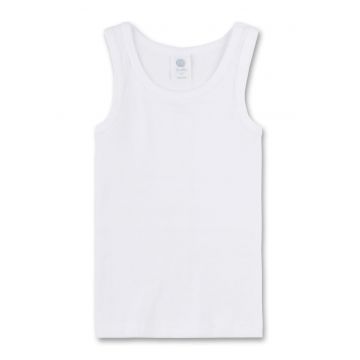 Top de casa din bumbac organic cu decolteu rotund - Alb