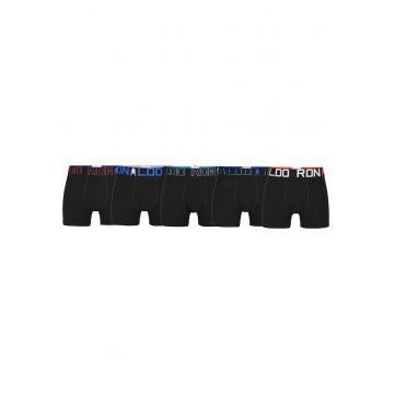 Set de boxeri cu banda logo in talie - 5 perechi - Negru