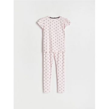 Reserved - Pijama din două piese, cu buline - roz-pastel