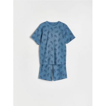 Reserved - Set pijama din două piese, cu imprimeu - Albastru metalizat