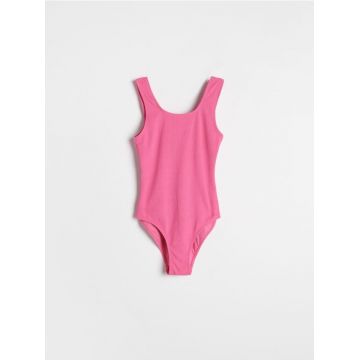 Reserved - Costum de baie din tricot striat - roz-aprins