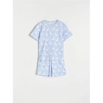 Reserved - Pijama cu imprimeu și conținut ridicat de bumbac - albastru-deschis