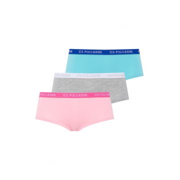 Set de chiloti hipster cu banda logo in talie - 3 perechi Set de chiloti hipster cu banda logo in talie - 3 perechi