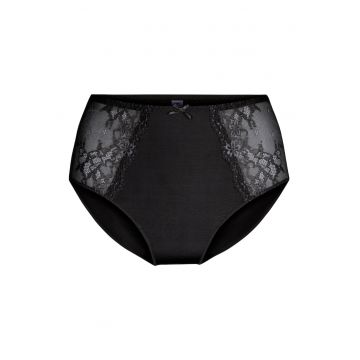 Chiloti cu talie inalta si insertii de dantela - Negru stins