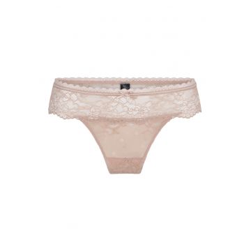 Chiloti tanga cu insertii din dantela Daily - Bej