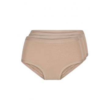 Set de chiloti hipster cu talie inalta - 3 perechi - Bej deschis