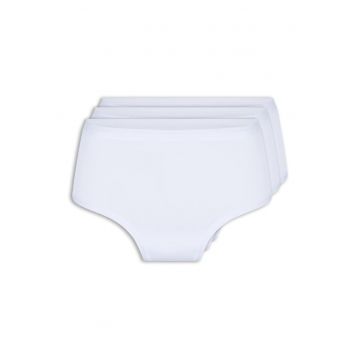 Set de chiloti hipster cu talie inalta - 3 perechi - Alb