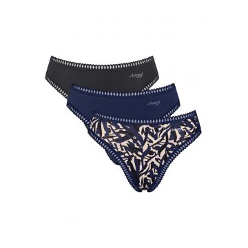 Set de 3 perechi de chiloti cu talie inalta - Albastru