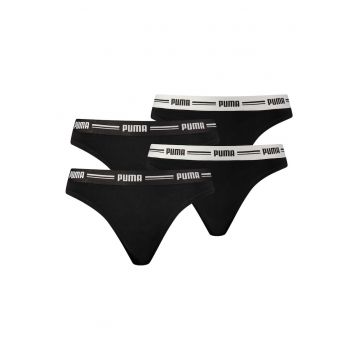 Set de chiloti tanga din amestec de modal cu banda logo - 4 perechi - Negru