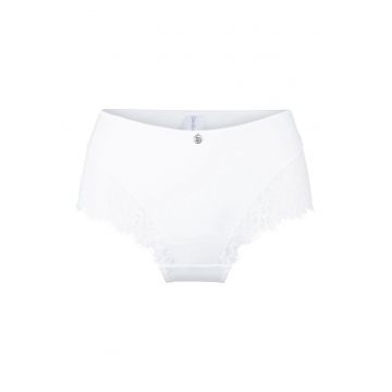 Chiloti cu insertie de dantela cu model floral - Alb