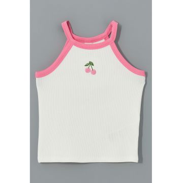 Top striat cu detaliu brodat - Roz pastel/Alb murdar