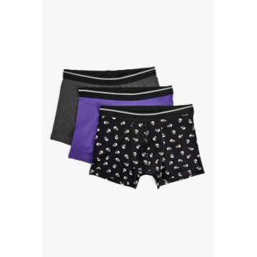 Set de boxeri cu imprimeu grafic si model uni - 3 Perechi