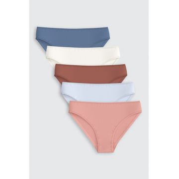 Set de chiloti din amestec de bumbac cu model uni - 5 perechi