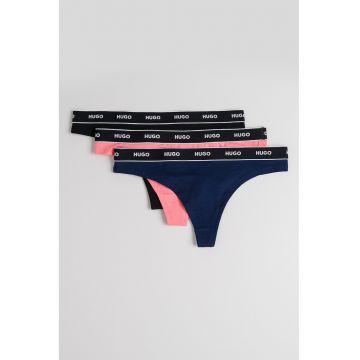 Set de chiloti tanga cu banda logo in talie - 3 perechi