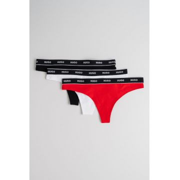 Set de chiloti tanga cu banda logo in talie - 3 perechi