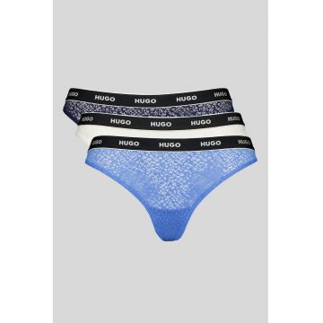 Set de chiloti tanga din dantela cu banda logo in talie - 3 perechi