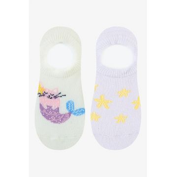 Set de sosete foarte scurte cu model - 2 perechi - Alb - Galben - Lila -