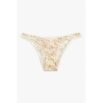 Chiloti brazilieni cu model floral si detalii din tul