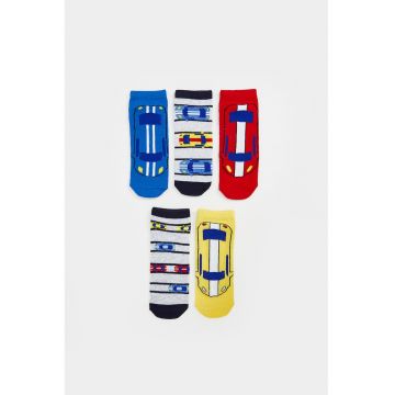 Set de sosete foarte scurte cu model cu masina - 5 perechi