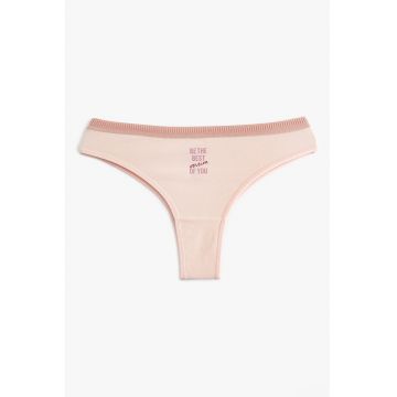 Chiloti tanga din amestec de bumbac cu model text