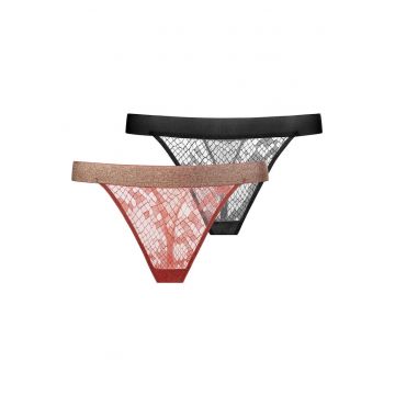 Set 2 perechi chiloti dama  dantela jacquard - Lurex - bordeaux - elastica