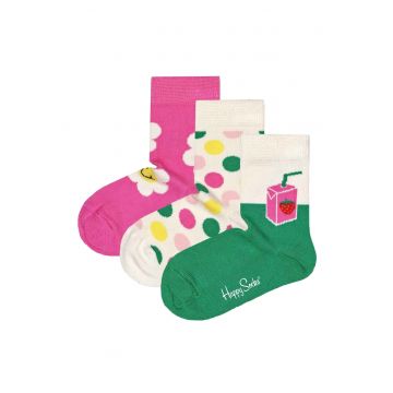 Set de sosete lungi cu model - 3 perechi - Verde - Roz -