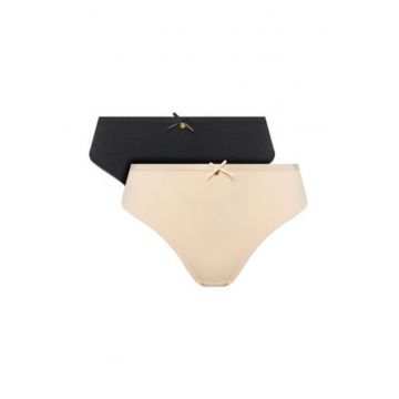 Set 2 perechi chiloti dama -  bumbac - bej/negru