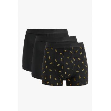 Set de boxeri din amestec de bumbac cu model si uni - 3 perechi