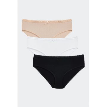 Set de chiloti hipster cu garnituri din dantela - 3 perechi