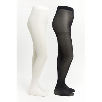 Set de dresuri cu model uni - 2 perechi - Alb - Negru -