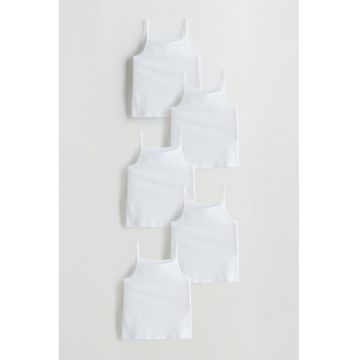 Set de top-uri din bumbac cu model uni - 5 piese - Alb -