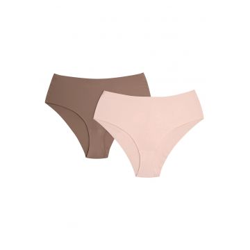 Chiloti cu talie inalta Bump  set din 2 perechi Bronz - bej