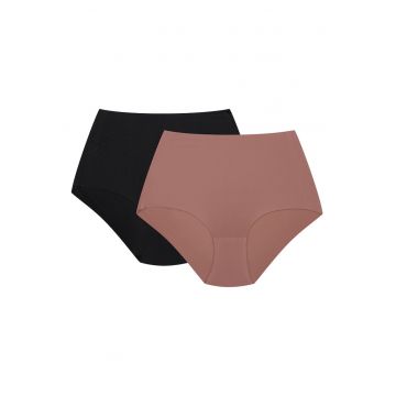 Chiloti cu talie inalta Bump  set din 2 perechi roz mov - negru