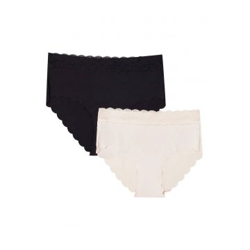 Chiloti cu talie inalta set de 2 perechi Polly  negru bej