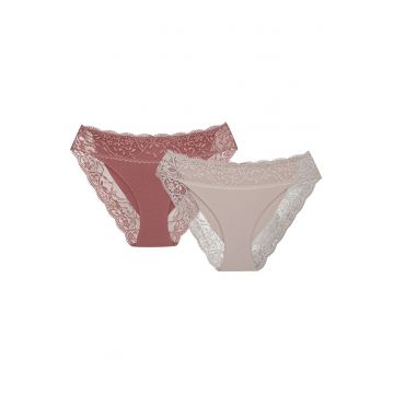 Chiloti dama cu talie inalta set de 2 perechi - alb crem negru Patri