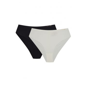 Chiloti dama cu talie inalta - set de 2 perechi negru - alb Pepper
