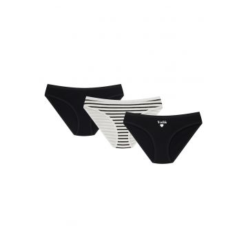 Chiloti dama -  set 3 perechi - negru-alb - bumbac
