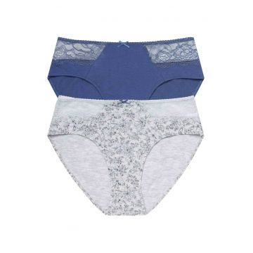 Chiloti de tip figi  Hally set de 2 perechi albastru - gri deschis