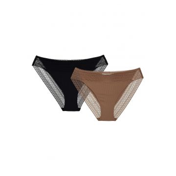 Chiloti figi dama - set de 2 perechi bej-negru Pakis