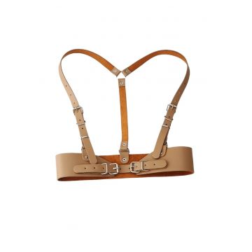 Ham bej - din piele ecologica - cu catarame argintii - Claire C1 -
