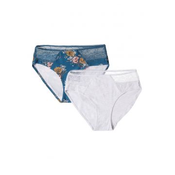 Set 2 perechi chiloti dama -  Bumbac/Elastan - Alb/Albastru